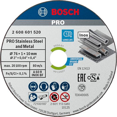 Bosch 5x PRO Stainless Steel and Metal Speed Thin cutting disc for mini angle grinders and 10 mm bore (for steel, stainless steel, Ø 76 mm, Professional accessories for mini angle grinders) on sale
